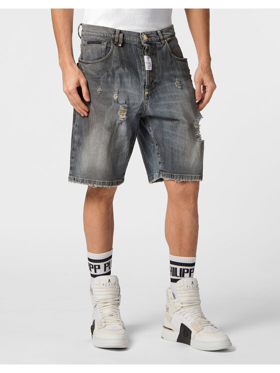 PHILIPP PLEIN PHILIPP PLEIN Szorty jeansowe 9603 Szary Loose Fit