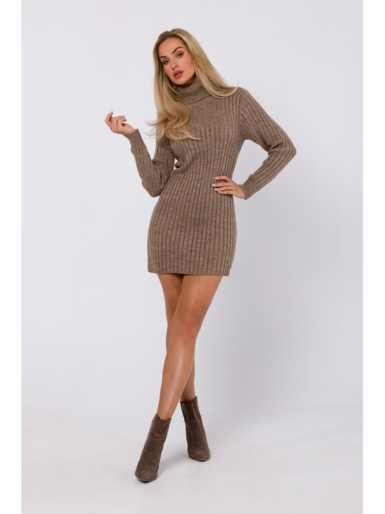 Made of Emotion Made of Emotion Úpletové šaty M770 Hnědá Modern Fit