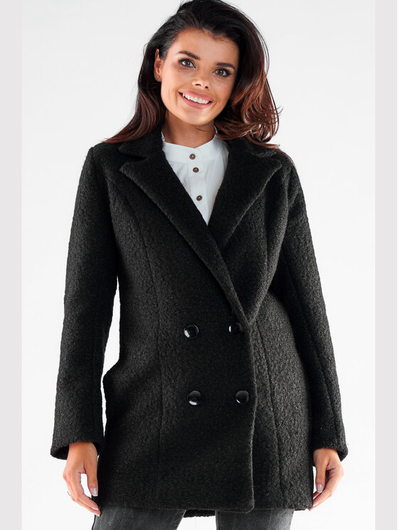 Awama Awama Płaszcz A546 Czarny Basic Fit
