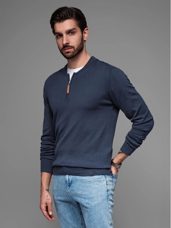 Ombre Ombre Sweter OM-SWZS-0124 Granatowy Regular Fit