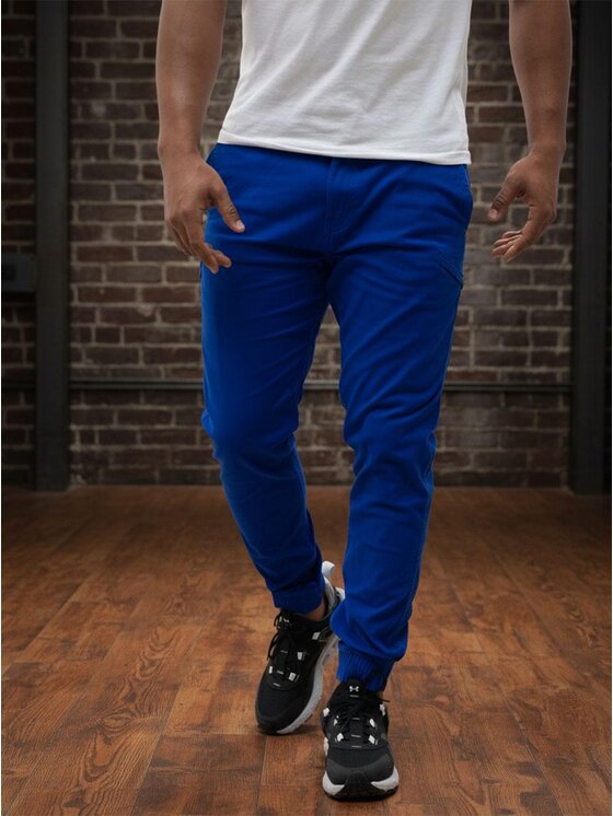 MyStars MyStars Spodnie materiałowe joggery Błękitne Klasyczne 6 kieszeni 40 Niebieski Regular Fit