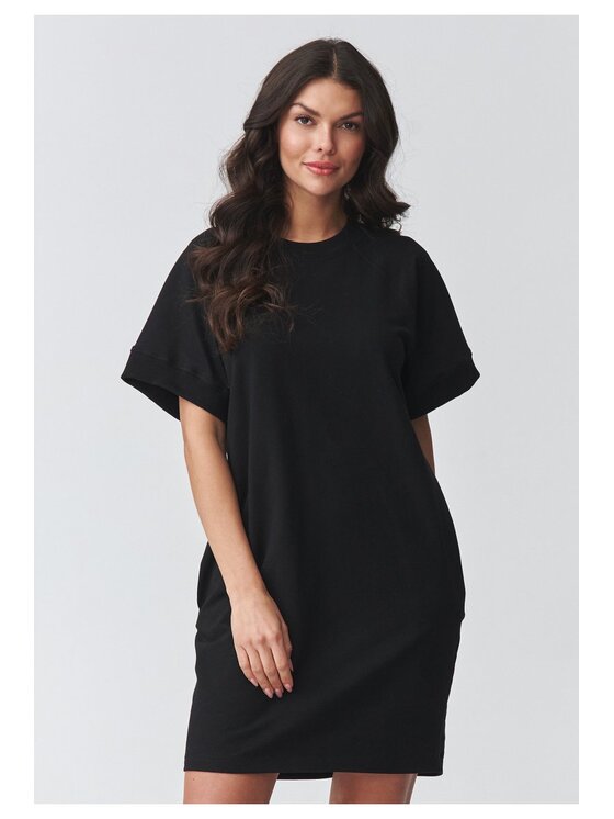 Makadamia Makadamia Sukienka codzienna M920 Czarny Loose Fit