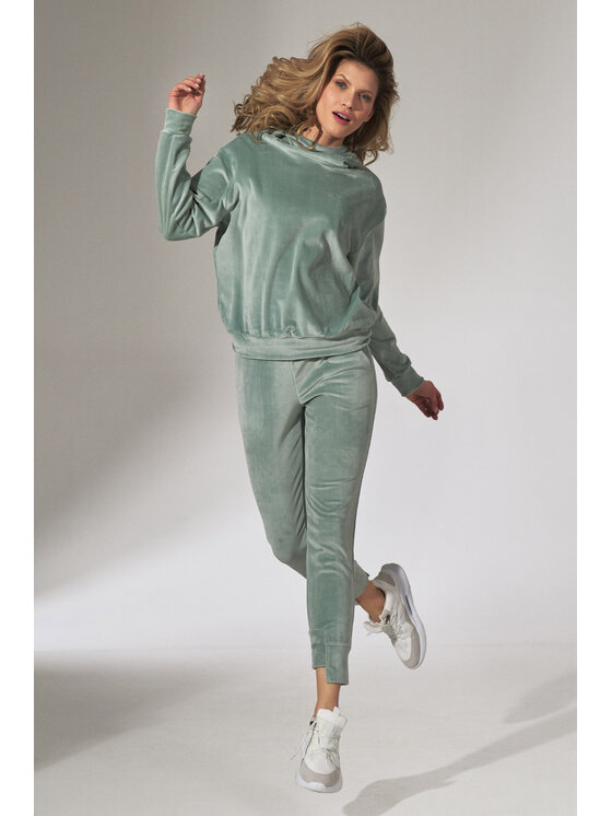 FIGL FIGL Spodnie damskie M746 Zielony Regular Fit