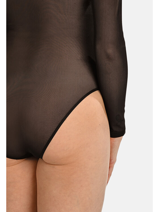 Teyli Teyli Body z transparentnej siateczki z półgolfem Amy Czarny Regular Fit