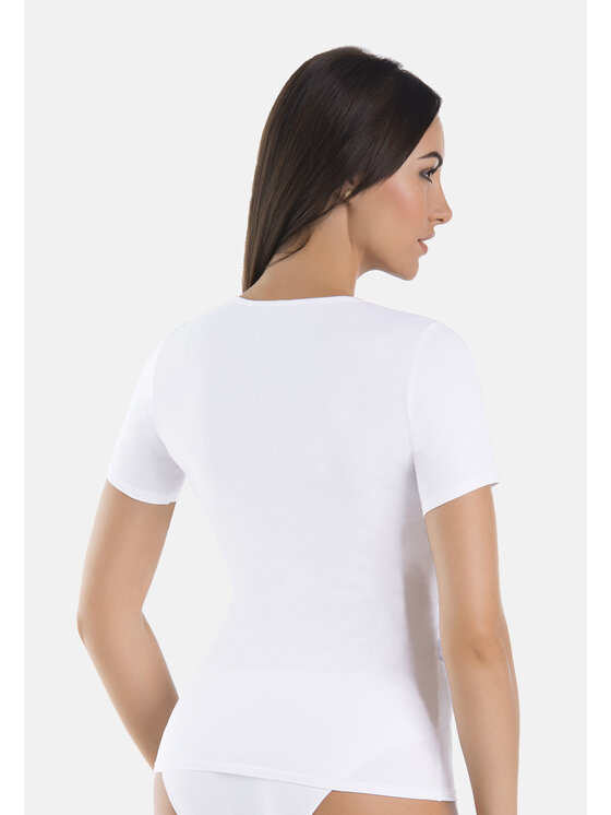Teyli Teyli T-Shirt Koszulka bawełniana dekolt V Biały Standard Fit