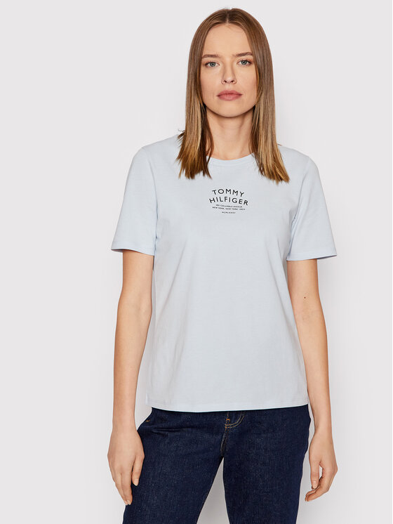 Tommy Hilfiger T-Shirt Text Print WW0WW32421 Blau Regular Fit | V-Shirts