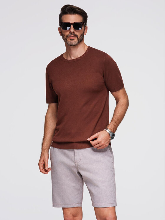 Ombre Ombre T-Shirt OM-TSCT-0252 Brązowy Regular Fit