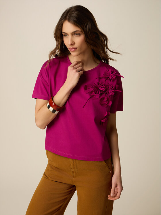 Oltre Oltre T-Shirt G007J004362N019 Fioletowy Boxy Fit