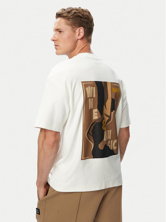 HUGO Tricou Detzi 50563795 Alb Relaxed Fit