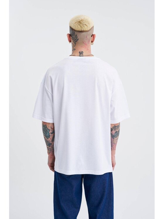 MyStars MyStars T-Shirt Koszulka Z Krótkim Rękawem Oversize Męska Biała Machinist Dangerous XL Biały Oversize