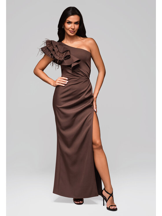 Ombre Ombre Sukienka wieczorowa LA-OM-DLR005 Brązowy Regular Fit