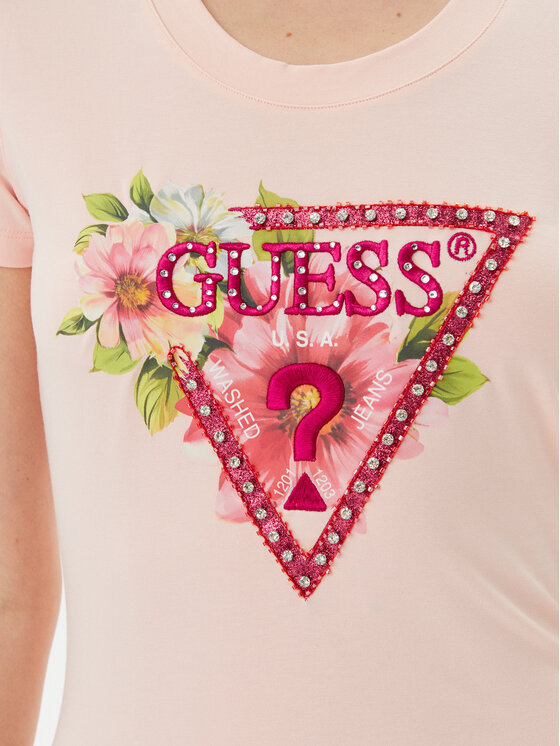 Guess Guess T-Shirt W5GI10 J1314 Różowy Slim Fit