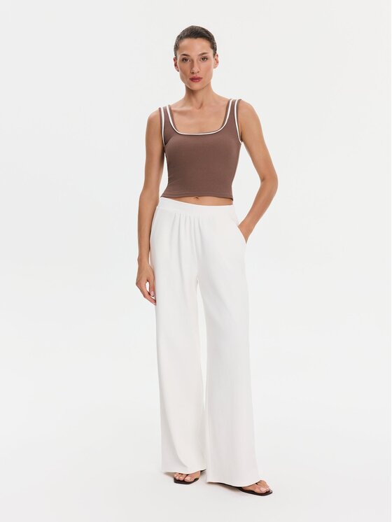 Nudyess Nudyess Top Eleni z prążka Brązowy Regular Fit