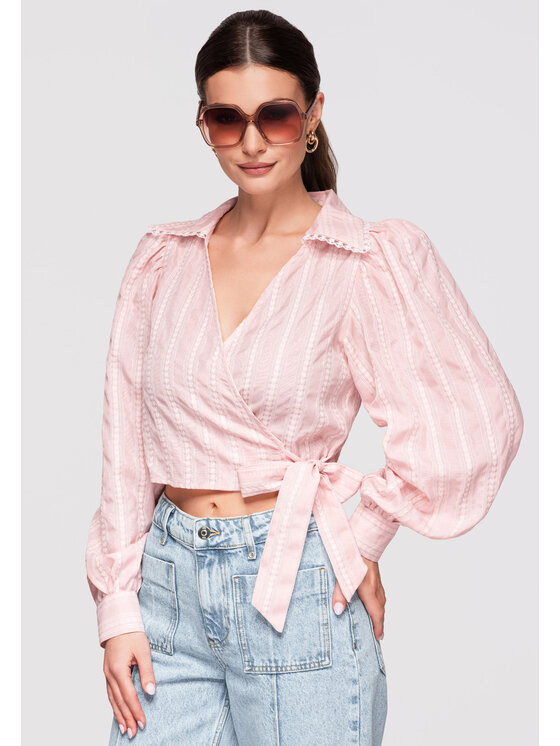 Ombre Ombre Bluzka OW-TS-E0029 Różowy Slim Fit