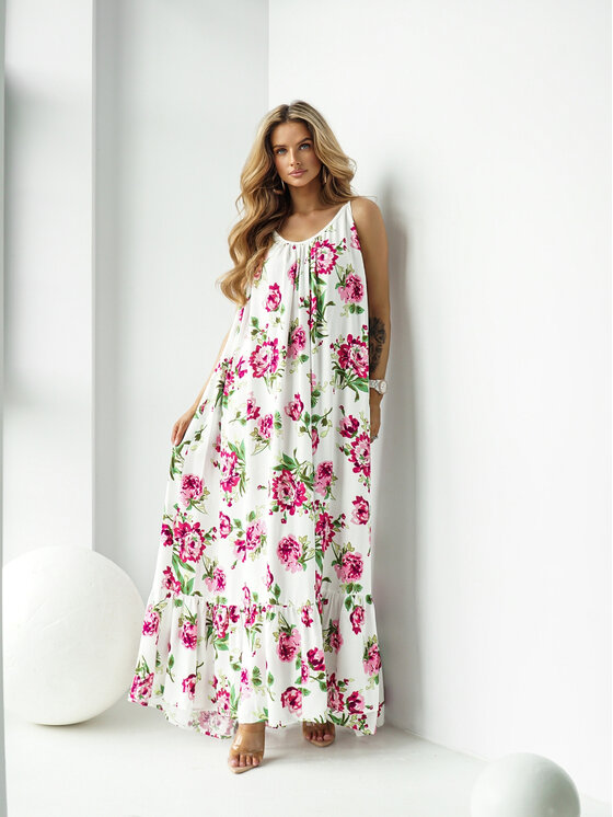 LilaLou LilaLou Sukienka letnia Gypsy Biały Oversize