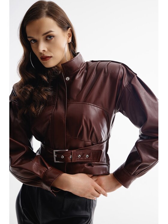 Mimika Mimika Kurtka skórzana Kattalin bomber bordeaux Bordowy Overshirt Fit