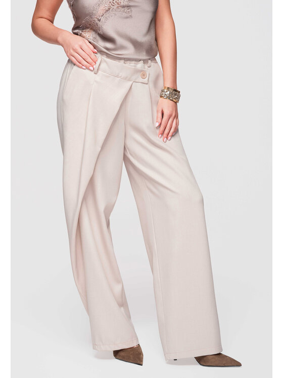 Ombre Ombre Spodnie materiałowe OW-PA-E0003 Beżowy Loose Fit