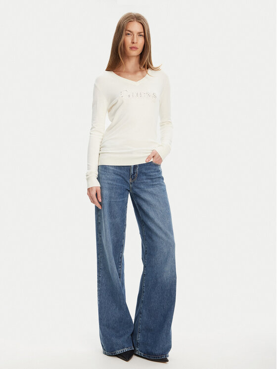 Guess Guess Pulover W5YR24 Z2NQ2 Écru Regular Fit