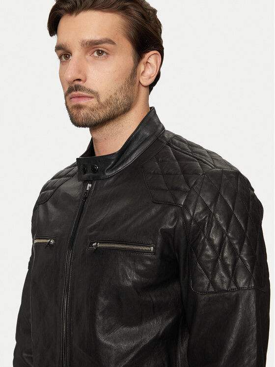 REPLAY REPLAY Kurtka skórzana M8435 .000.84950 Czarny Regular Fit