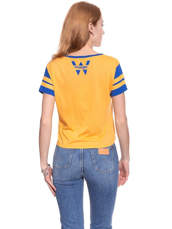 Wrangler Wrangler T-Shirt B&Y W CROP TEE Żółty Regular Fit