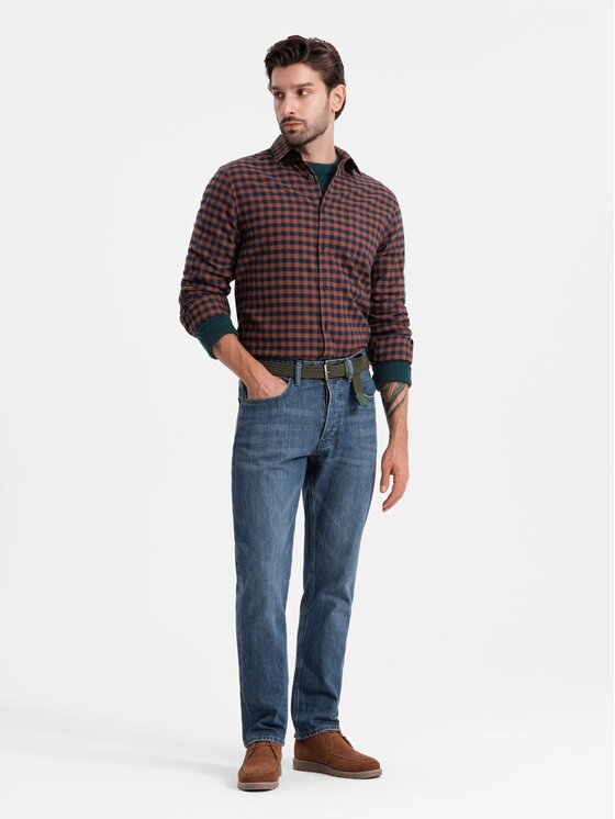 Ombre Ombre Koszula OM-SHCS-0150 Bordowy Regular Fit