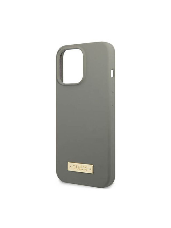 Guess Guess Etui na telefon Silicone Logo Plate MagSafe Szary