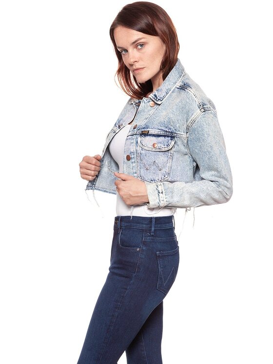 Wrangler Wrangler Kurtka damska RETRO CROP JACKET Niebieski Loose Fit