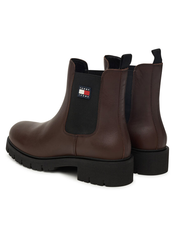 Tommy Jeans Tommy Jeans Členková obuv s elastickým prvkom Tjw Chelsea Leather Boot EN0EN02825 Hnedá
