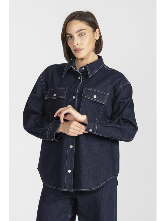 Deni Cler Milano Deni Cler Milano Koszula T-DC-1370-E5-10-59-1 Granatowy Oversize
