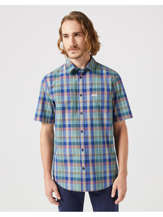 Wrangler Wrangler Camicia WRANGLER SS 1 POCKET SHIRT Blu Regular Fit