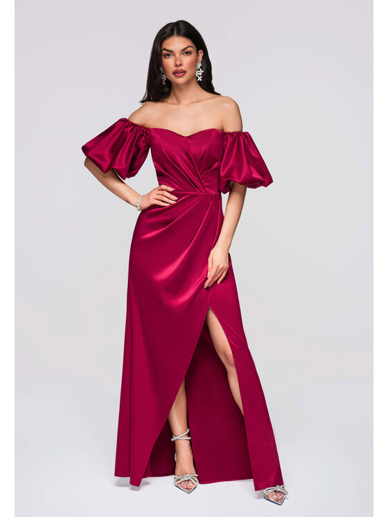 Ombre Ombre Sukienka wieczorowa LA-OM-DLR270 Bordowy Regular Fit
