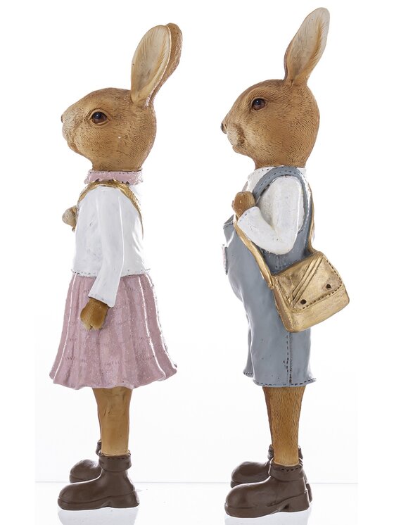 MIAhome MIAhome Figurka 2 szt. Królik Dziewczynka i Królik Chłopiec 25,5 cm Kolorowy