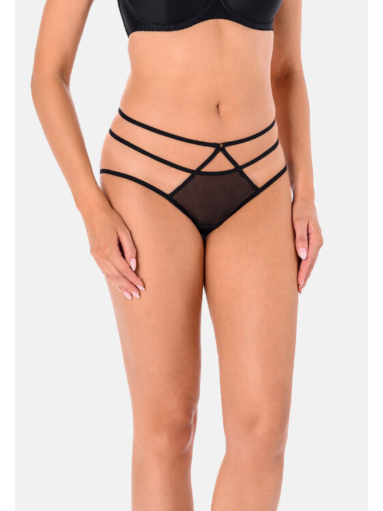 Figi klasyczne z wysokim stanem, rozmiar XXL, Czarne, damskie z paseczkami Demi