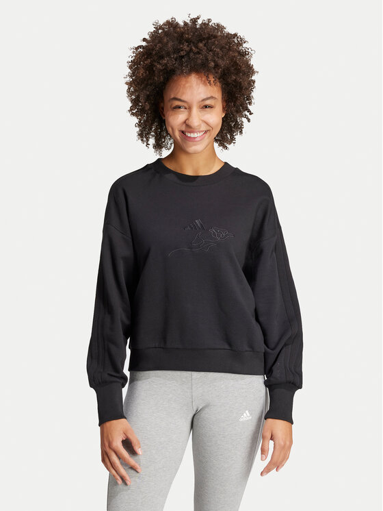 adidas adidas Majica dugih rukava ALL SZN French Terry 3-Stripes JI9100 Crna Loose Fit