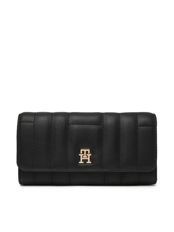 Portofel Mare de Damă Tommy Hilfiger Feminine Lrg Flap AW0AW17475 Negru