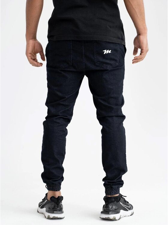 Metoda Sport Metoda Sport Joggery Spodnie Jeansowe Jogger Męskie Ciemne Granatowe Metoda Promo Mini M Logo Haft XXL Granatowy Regular Fit