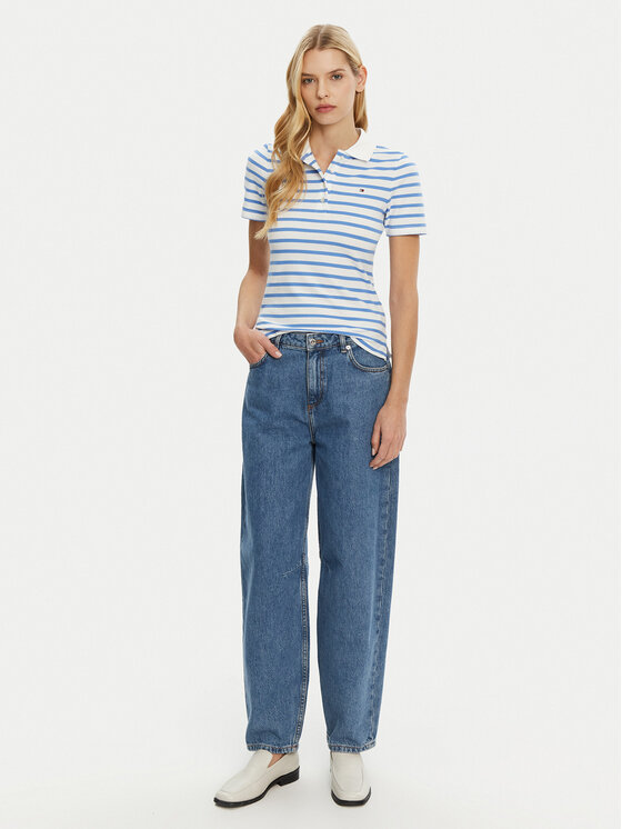 Tommy Hilfiger Tommy Hilfiger Тениска с яка и копчета 1985 WW0WW43225 Светлосиньо Slim Fit