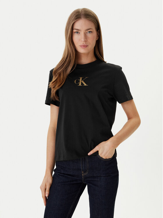 Calvin Klein Jeans Tricou Classic Foil LV047E804G Negru Regular Fit