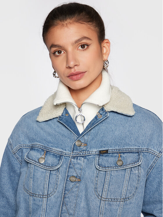 Lee Lee Kurtka jeansowa Elongated Sherpa Rider L55NRDZC 112322384 Niebieski Relaxed Fit