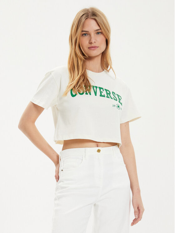 Converse Tričko W Retro Chuck Cropped Tee 10027151-A03 Écru Regular Fit