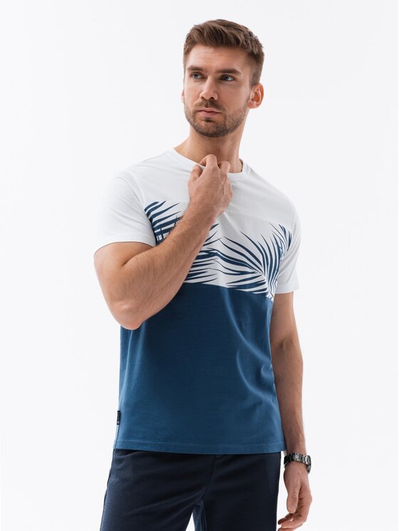 Ombre Ombre T-Shirt OM-TSPT-0177 Niebieski Regular Fit