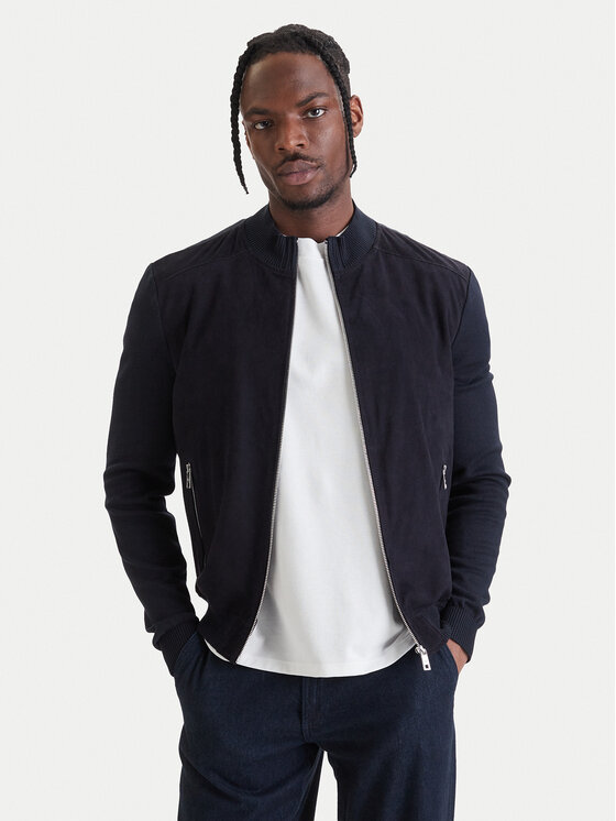 Milestone Milestone Geacă de piele 61163860755 Bleumarin Slim Fit