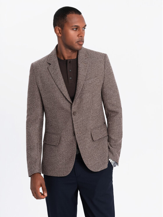 Ombre Ombre Marynarka OM-BLZB-0138 Brązowy Regular Fit