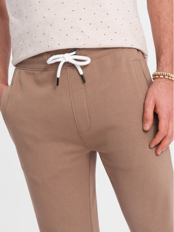 Ombre Ombre Spodnie dresowe OM-PABS-0206 Brązowy Regular Fit