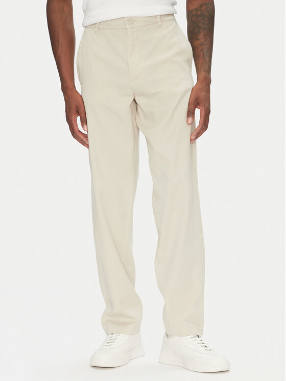 Lindbergh Lindbergh Kalhoty z materiálu 30-008031 Béžová Relaxed Fit