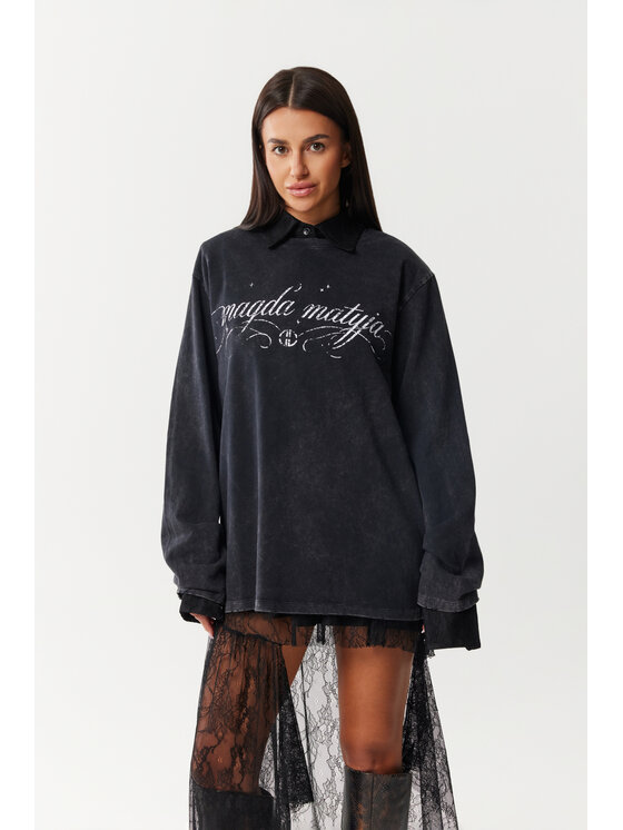 Magda Matyja Magda Matyja Bluzka ALEX LONGSLEEVE GREY Czarny Loose Fit