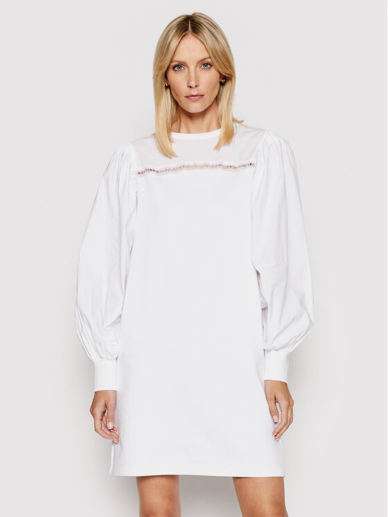 KARL LAGERFELD Ежедневна рокля Fabric Mix Sweat 211W1360 Бял Regular Fit