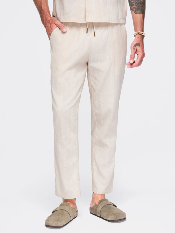 Ombre Ombre Spodnie materiałowe OM-PACP-0312 Kremowy Regular Fit