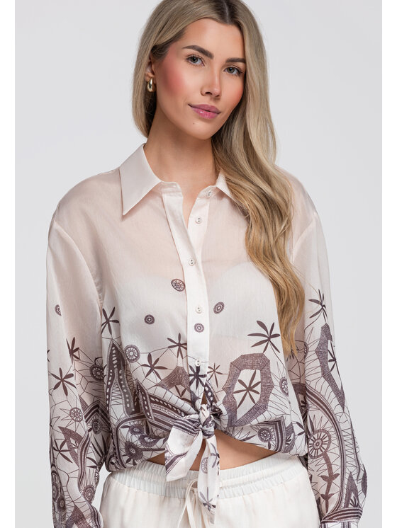 Ombre Ombre Koszula OW-SH-E0061 Beżowy Loose Fit