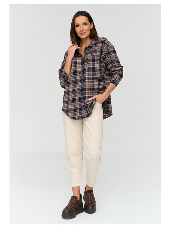 Makadamia Makadamia Koszula C82 Bordowy Loose Fit